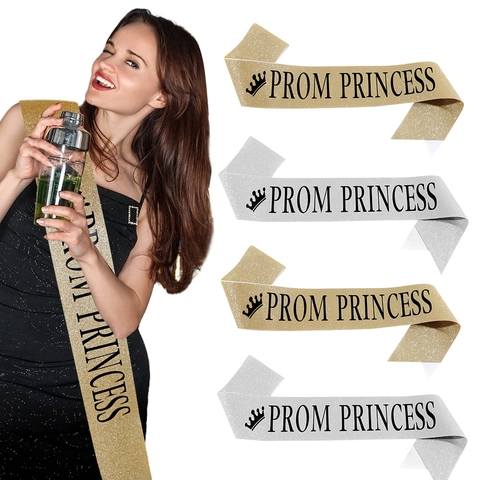 Glitter Fabric Prom Princess Sash With Crown Pattern Gold Silver Sequin Party Supplies For Women Graduation Celebration