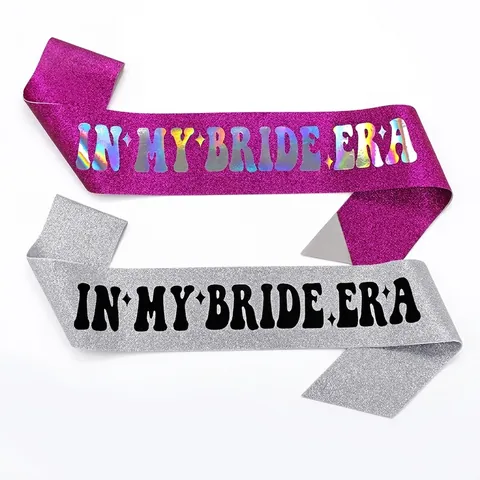 In My Bride Era Glitter Sash For Bachelorette Party Wedding Bridal Shower Decoration Holographic Lettering Shoulder Sash