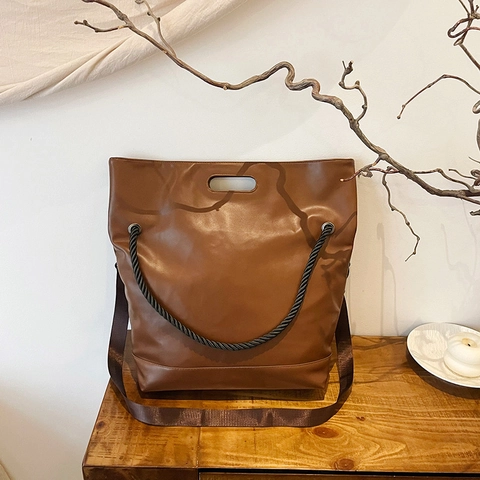 Bolso Tote de Cuero PU Vintage de Gran Capacidad para Mujer Bolso de Hombro Casual Minimalista con Asa Trenzada