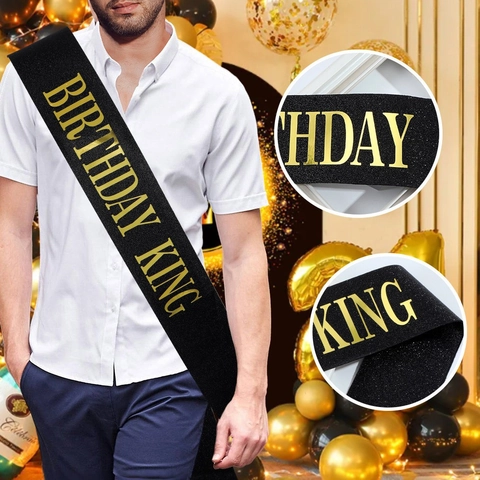 Fascia Birthday King da Uomo in Tessuto Glitterato Con Scritte Bronzate Decorazioni per Feste di Compleanno per Uomo Regalo