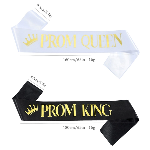 Set Fascia in Raso Prom King Queen per Decorazioni Feste di Graduazione Fasce con Stampa a Caldo in Oro Accessori per Feste Scolastiche