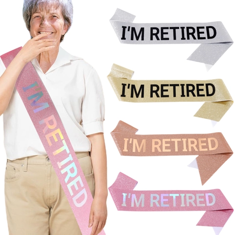Écharpe de Fête de Retraite I'M RETIRED en Tissu Pailleté Écharpe de Célébration pour Femmes Anniversaire Grand-Mère