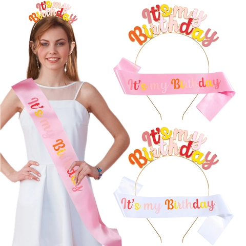 Colorata Fascia per Capelli con Lettere di Compleanno in Smalto e Fascia in Raso Its My Birthday Fascia Tiara per Ragazze Donna Celebrazione Compleanno Regali Accessori