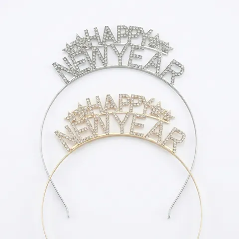 Happy New Year Letter Headband Fashion Metal Alloy Rhinestone Party Hairband For Women Celebration Hair Accessories