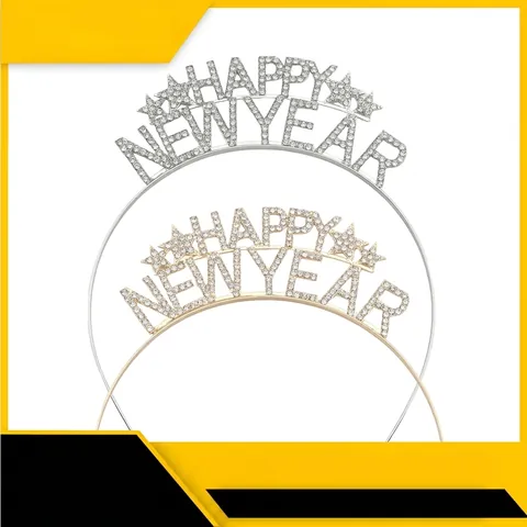 Happy New Year Letter Haarband Mode Metaal Legering Strass Feest Haarband Voor Vrouwen Viering Haar Accessoires