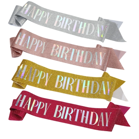 Banda de Fiesta con Brillantina Happy Birthday para Mujeres Niñas Decoración de Celebración de Cumpleaños Impresión de Letras