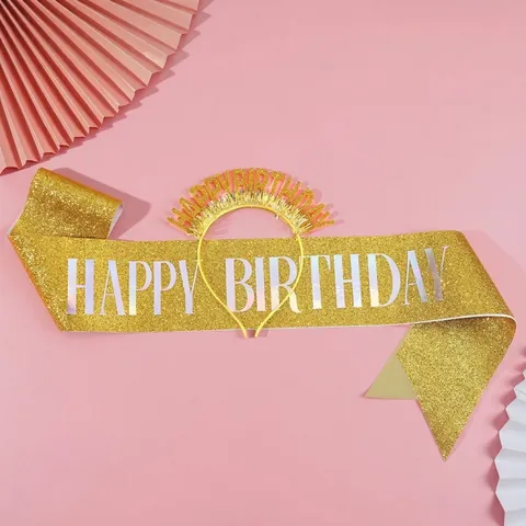 Fascia E Fasciatura Glitterate Happy Birthday Combo Bomboniere Di Compleanno Copricapo Con Lettere Alfabeto Decorazione Con Nappine Per Donna Bambini
