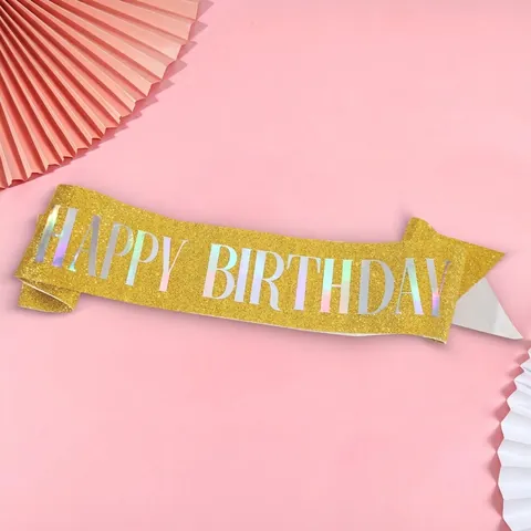 Happy Birthday Glitter Party Sash For Women Girls Birthday Celebration Decoration Accessory Holographic Letter Print Sash