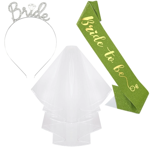 Decorazioni per Addio al Nubilato Bride To Be Diadema con Strass Velo in Rete Bianca e Fascia in Raso con Stampa in Oro per Matrimonio Articoli per Feste