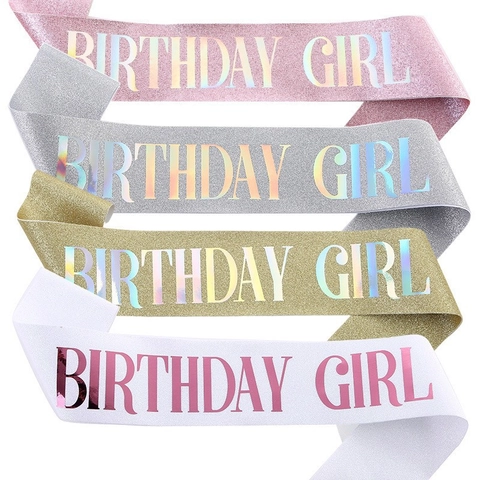 Happy Birthday Sash For Women Girls Birthday Queen Glitter Fabric Hot Stamping Birthday Girl Party Supplies Party Wear Shoulder Strap Celebration Favors