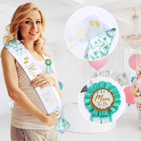 Fascia In Raso Floreale Mom To Be E Distintivo Dad To Be Per Baby Shower Decorazione Per Feste Di Rivelazione Del Genere