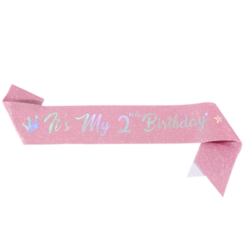 Sweet Second Birthday Rhinestone TWO Headband And Pink Glitter Birthday Sash Set For Toddler Girls Party Decorations