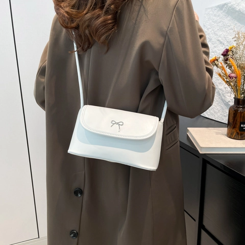 Bolso de Hombro Minimalista Urbano de Cuero PU para Mujer con Decoración de Lazo de Color Sólido Bolso de Bandolera
