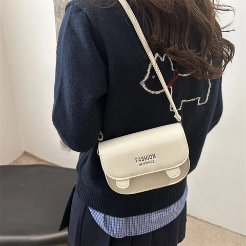 Women Fashion PU Leather Saddle Shoulder Bag Minimalist Letter Print Crossbody Bag Small Square Bag For Daily Casual Commute