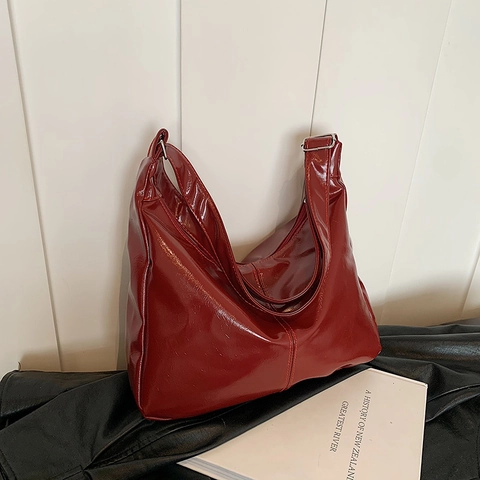 Borsa Tote da Donna in Pelle PU di Grande Capacità Borsa a Tracolla Hobo Lucida Borsa a Mano Minimalista da Pendolare Con Ciondolo a Orso