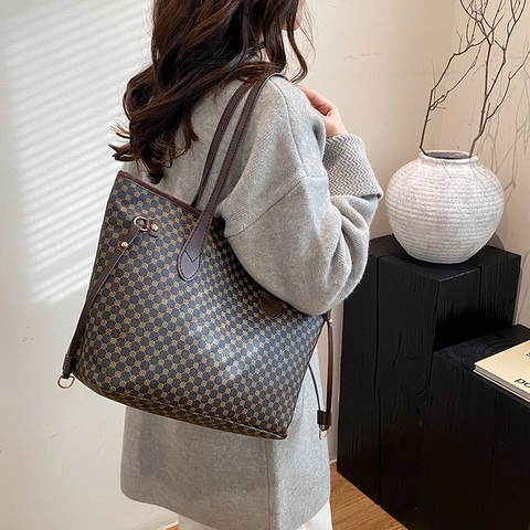Bolso Tote de Cuero PU Estampado Vintage de Gran Capacidad para Mujer Bolso de Hombro Urbano Simple Bolso de Mano para Trabajo Viaje