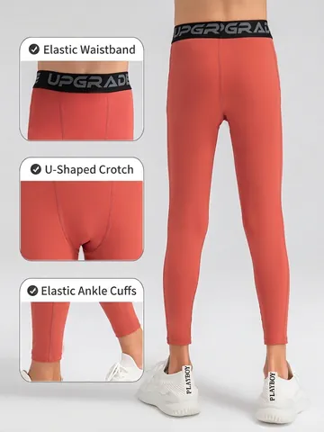 Jungen Schnelltrocknende Sport Kompressions Leggings Nylon Elasthan Hoch Elastisch Atmungsaktiv Sporthose Für Basketball Laufen Fitness