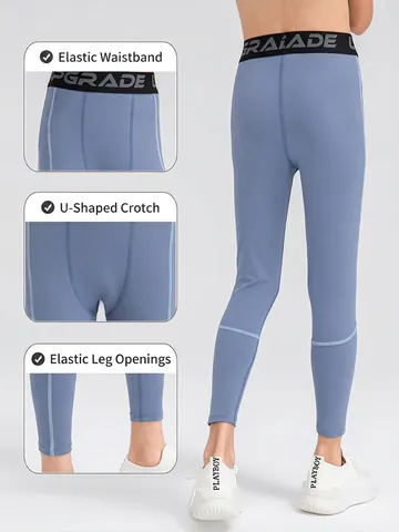 Kids Boys Compression Sports Leggings High Elasticity Quick Dry Breathable Training Pants For Running Fitness Activewear