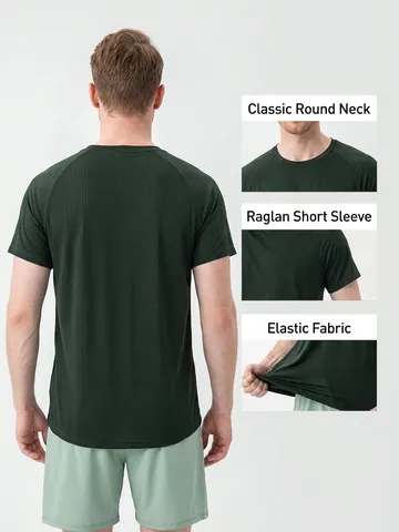 Maglietta Sportiva da Uomo ad Asciugatura Rapida Traspirante Manica Corta Girocollo Raglan Top Fitness Nylon Spandex Alta Elasticità