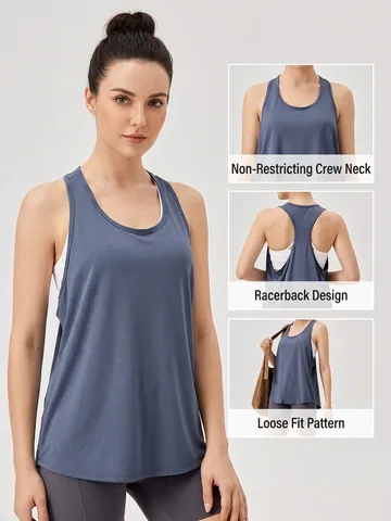 Canotta Sportiva da Donna Ampia con Retro a Vogatore Asciugatura Rapida Traspirante Senza Maniche per Yoga e Fitness