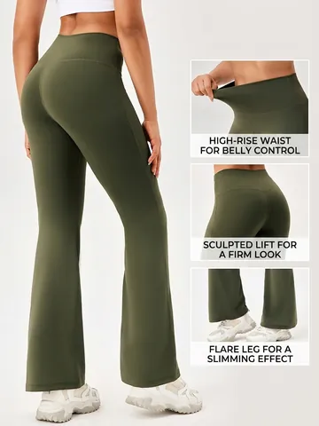 Women's High Waisted Yoga Flare Pants Tummy Control Hip Lifting Quick Dry Elastic Sport Leggings For Gym Running