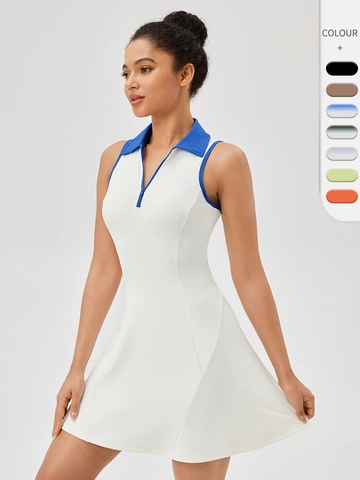 Damen Ärmellos Tennis Kleid Slim Fit Polo Kragen Schnelltrocknend Sport Kleid Für Golf Badminton Sport Workout Kleid