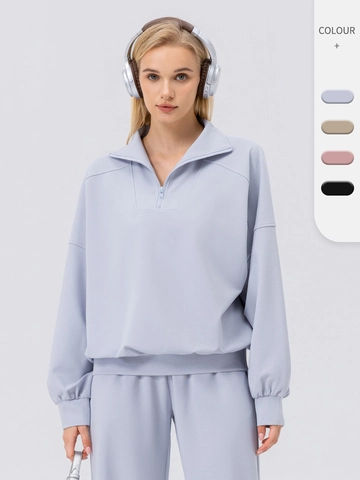 Women's Casual Half Zip Athletic Hoodie Sweatshirt Loose Fit Drop Shoulder Long Sleeve Workout Top Cotton Blend Pullover