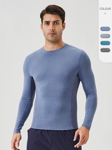 Men's Slim Fit Long Sleeve Sports T-Shirt High Elasticity Quick Dry Breathable Fitness Top For Running Outdoor Activity
