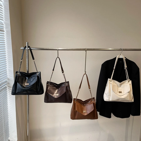 Borsa Tote da Donna Casual in Pelle PU Grande Capacità Tracolla a Catena per Lavoro Scuola Pendolarismo Moda di Strada