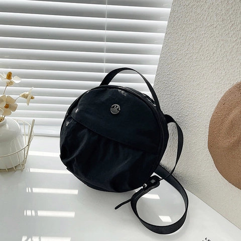 Borsa a Tracolla Rotonda in Nylon Minimalista per Donna Moda Tinta Unita Borsa a Tracolla con Lettera Moda Borsa Casuale