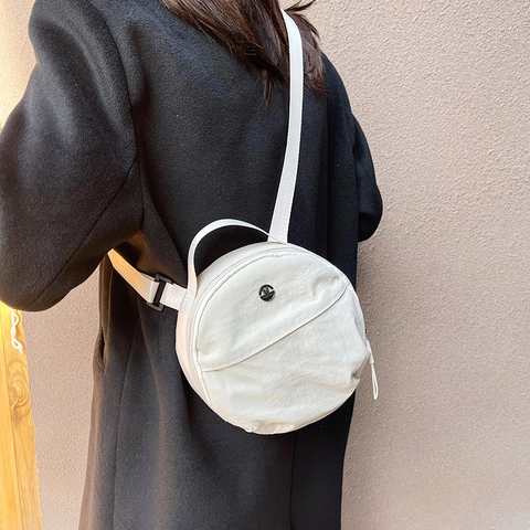 Borsa a Tracolla Rotonda in Nylon Minimalista per Donna Moda Tinta Unita Borsa a Tracolla con Lettera Moda Borsa Casuale