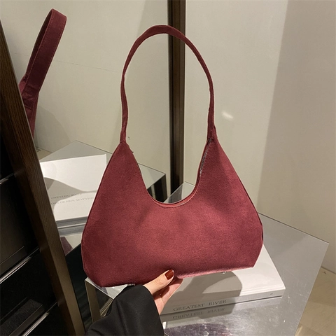 Bolso de Hombro Vintage de Gran Capacidad de PU con Efecto Ante Para Mujer Costuras Minimalistas Color Sólido Bolso Informal Para Viajar
