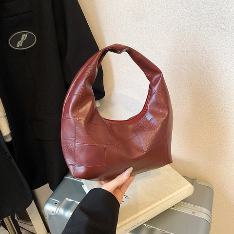 Borsa Hobo Minimalista in Pelle PU con Patchwork Geometrico per Donna Borsa a Spalla Sottobraccio Grande Capacità Shopping Pendolare