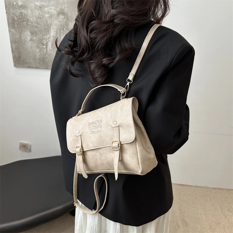 Bolso de Hombro Multifuncional de Nailon Retro para Mujer Bolso de Mano de Color Sólido Moda con Grabado de Letras Mochila Bolso de Viaje Casual