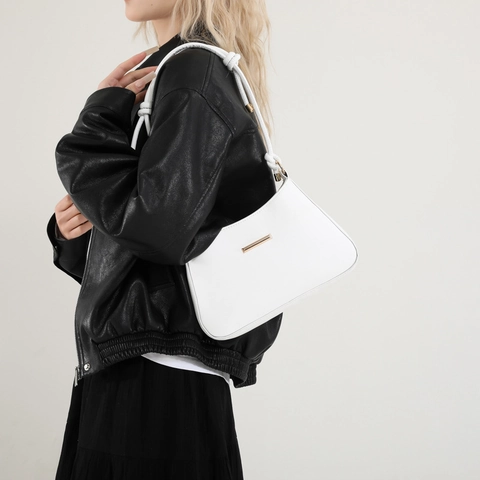 Minimalist PU Leather Underarm Bag For Women Elegant Commuter Solid Color Shoulder Bag With Knot Handle And Gold Hardware