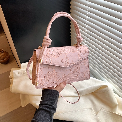 Bolso de Hombro de Cuero PU con Relieve de Flores y Koi para Mujer Estilo Urbano Simple Moda Bolso Bandolera para Uso Diario