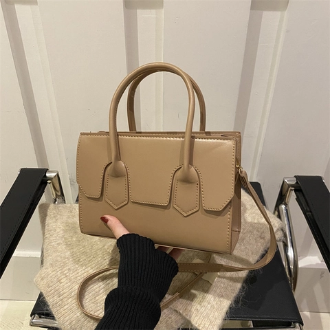 Borsa a Tracolla Quadrata da Donna Minimalista in Pelle PU Borsa a Mano Casual Tinta Unita Con Doppi Manici e Tracolla Regolabile