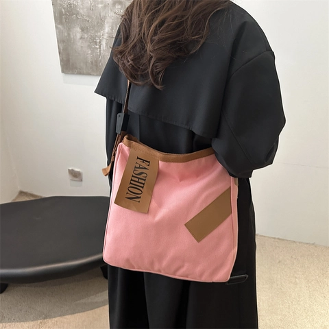Bolso Tote de Lona de Moda para Mujer Gran Capacidad Casual Bolso de Hombro Minimalista Color Sólido Bolso de Mano