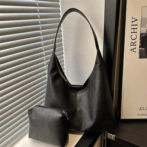 Ensemble de Sacs Fourre-Tout en Cuir PU Vintage pour Femmes Grande Capacité Rétro Hobo Sac à Bandoulière Pour Bureau Quotidien