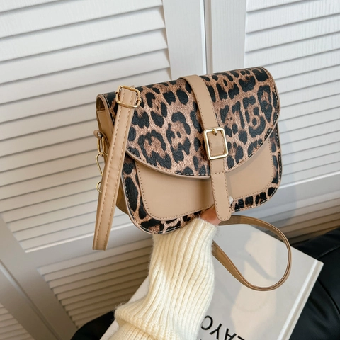 Bolso de Hombro de Patchwork con Estampado de Leopardo Vintage para Mujer Cuero PU Moda Gran Capacidad Bolso de Axila Cruzado