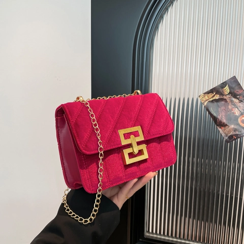 Borsa a Spalla in Velluto Trapuntato Vintage Catena d'Oro Piccola Borsa a Tracolla Con Chiusura Geometrica Donna Moda