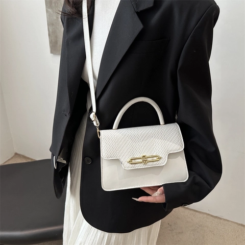 Bolso Pequeño Cuadrado de Cuero PU Retro para Mujer Empalme Patrón de Serpiente Textura Trenzada Bolso de Hombro con Cierre Dorado