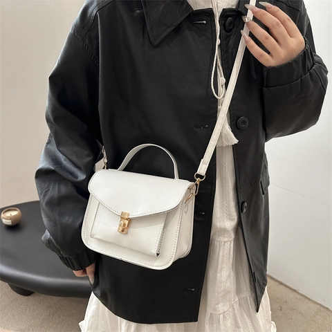 Borsa a Tracolla da Donna in Pelle PU Retrò Borsa a Tracolla Quadrata Piccola Con Manico Fibbia a Scatto Oro Elegante