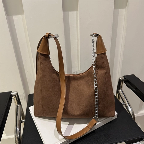 Bolso de Hombro Hobo de PU Esmerilado de Gran Capacidad para Mujer Bolso Tote Retro con Cadena de Metal Bolso Bandoulière