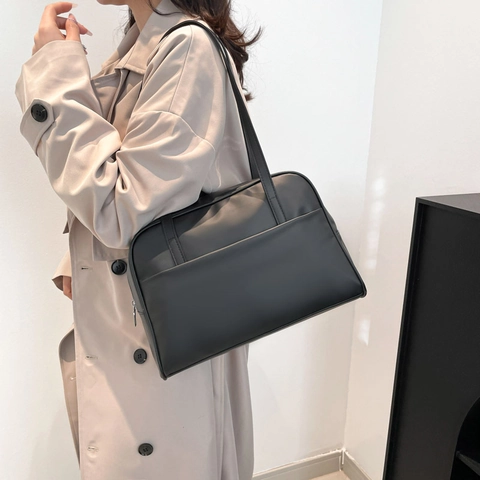 Borsa Tote Grande Capacità in Pelle PU per Donna Rétro Casual Minimalista Ufficio Borsa a Spalla con Tasca Esterna