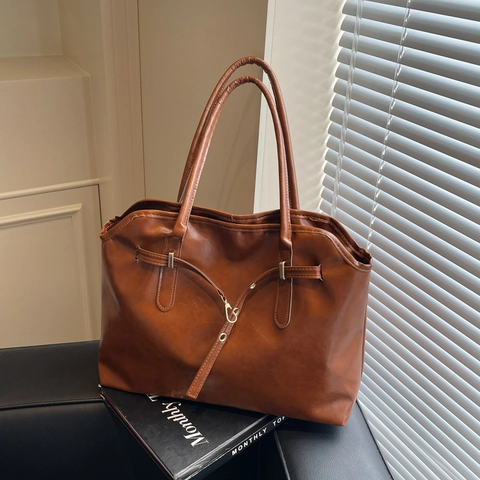Borsa Tote da Donna in Pelle PU Minimalista Grande Capacità Borsa a Tracolla Pendolare Urbana Retrò Grande Borsa Sottobraccio Con Cuciture