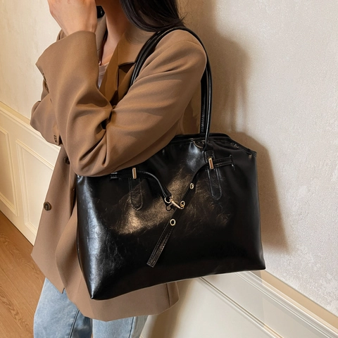 Borsa Tote da Donna in Pelle PU Minimalista Grande Capacità Borsa a Tracolla Pendolare Urbana Retrò Grande Borsa Sottobraccio Con Cuciture