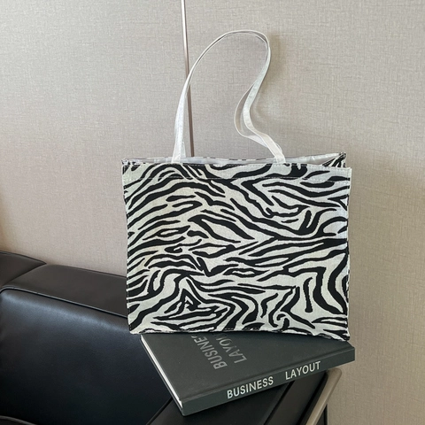 Zebramuster Hahnentritt Damen Tote Bag Mit Großer Kapazität PU Leder Minimalistische Schultertasche Täglicher Pendelverkehr Mode Handtasche