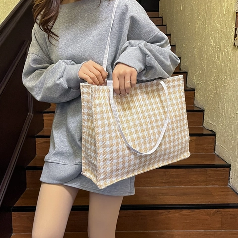 Zebramuster Hahnentritt Damen Tote Bag Mit Großer Kapazität PU Leder Minimalistische Schultertasche Täglicher Pendelverkehr Mode Handtasche