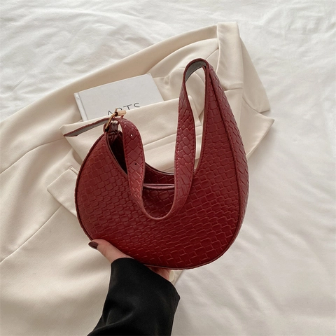 Mode Dames Halve Maan Onderarmtas Verstelbare Riem PU Leer Geweven Krokodillenpatroon Schouder Hobotas Retro Elegante Tas